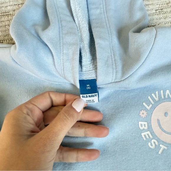 Old Navy Light Blue Vintage Graphic Slouchy Pullover Hoodie for Girls M (8) - Picture 3 of 6
